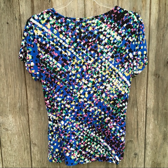 Cable & Gauge Confetti Pixeled Abstract Print Wrap Short Sleeve Blouse Large - Picture 5 of 7